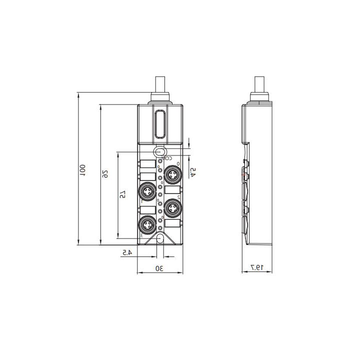 M8 junction box, single channel, PNP, 4-port all-in-one, LED, PUR flexible cable, black sheath, 23P401-XXX