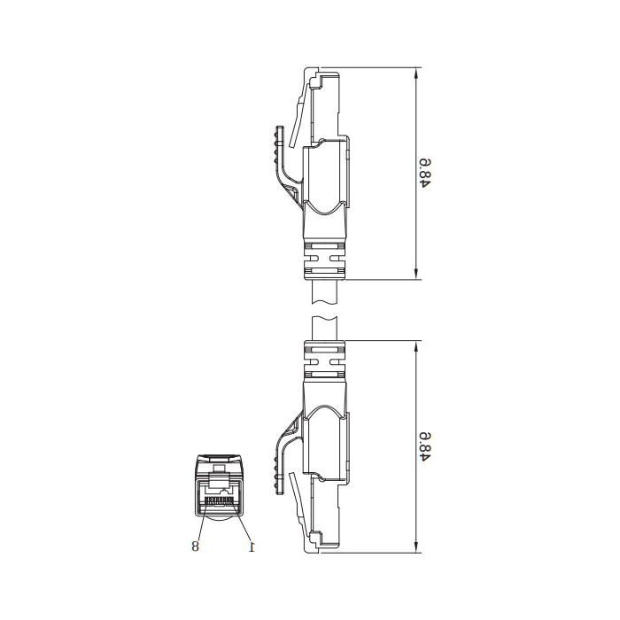 RJ45 Straight male to RJ45 straight male, double-end precast PVC non-flexible cable, shielded, white sheath, 0C4445-XXX 